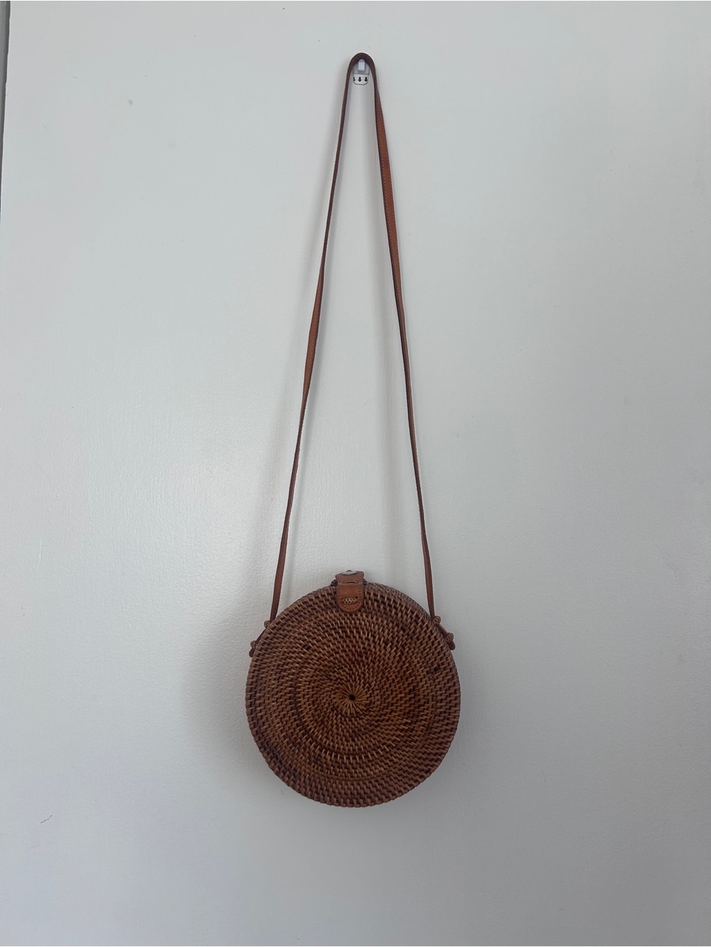 Brown Round Woven Crossbody Bag